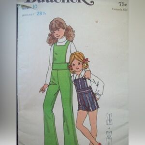 Vintage Butterick Pattern 6237 Jumpsuit Overalls Two Lengths 
Size 10 UC/FF NOS